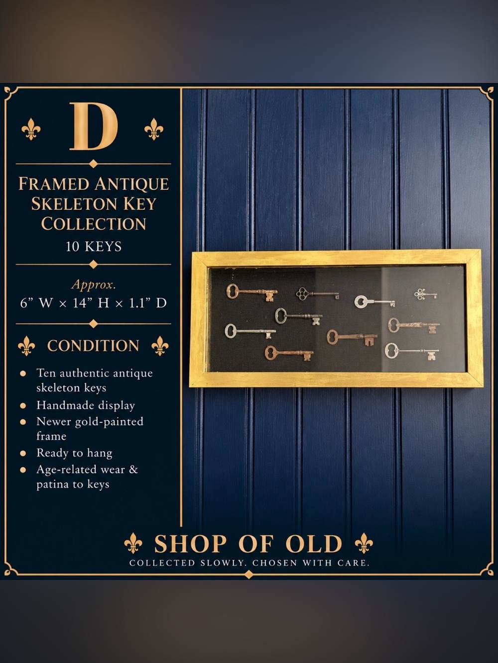 One-of-a-Kind Framed Antique Skeleton Key Collection | 10 Authentic Keys